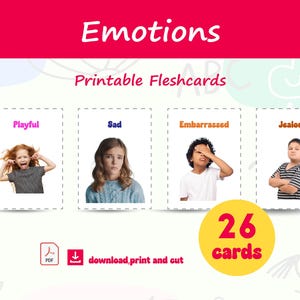 26 Flashcards sobre emoções - imagens reais, cartões para crianças pequenas, flashcards, aprendizagem Montessori, cartões de aprendizagem para crianças, aprendizagem pré-escolar, cartões visuais.