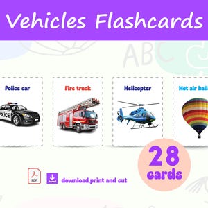 28 台の乗り物のフラッシュカード - 実際の写真、幼児用カード、フラッシュカード、モンテッソーリ学習、子供向け学習カード、就学前学習、ビジュアル カード。