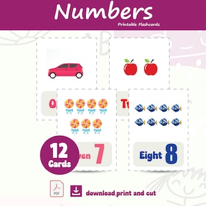 Chiffres 1-12 Flashcards | Cartes de comptage imprimables | Apprentissage des tout-petits | Inspiré Montessori