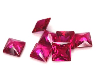 Square Princess Cut Red Ruby (10 Pieces Parcels) (Synthetic Corundum)