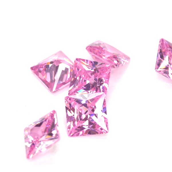 Square Pink Cubic Zirconia Princess Cut. 10 piece parcels