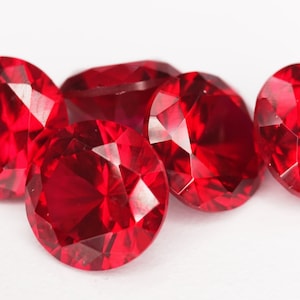 Round Faceted Lab Created Red Ruby (Synthetic Corundum, 10 Piece parcels)