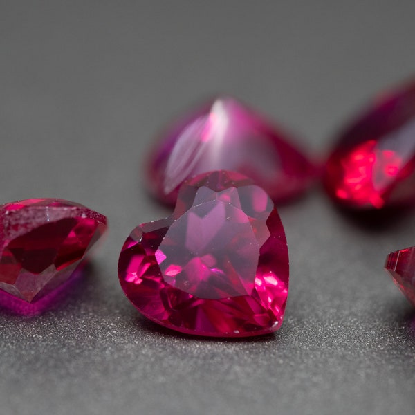 Heart Shape Synthetic Ruby Various Sizes (Lab Created Ruby, Corundum) (1 Piece)