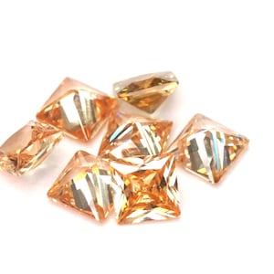 Square Champagne Cubic Zirconia Princess Cut. 10 piece parcels