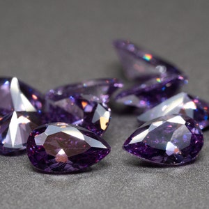 Faceted Pear Shape Amethyst Cubic Zirconia (Various Sizes Available) (1 piece)