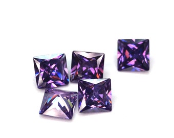 Square Amethyst (purple) Cubic Zirconia Princess Cut. 10 piece parcels