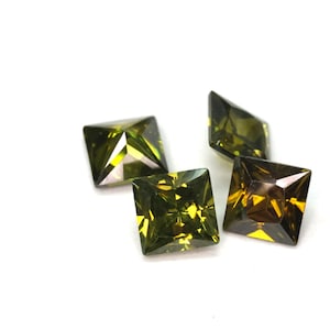 Square Peridot (dark) Cubic Zirconia Princess Cut. 10 piece parcels