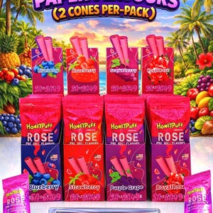 Pre-rolled king size honeypuff pink organic rolling paper cones natural flavourings 2pcs per pack