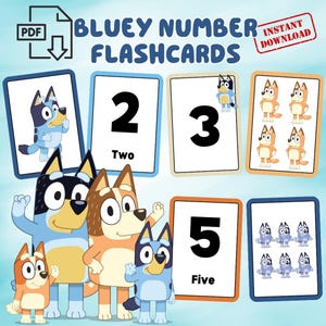 Flashcards Bluey Numbers | Bluey compte 1-20 | 20 cartes-éclair chiffres | Apprentissage Bluey | Activité pour enfants | Apprentissage précoce | Imprimables Bluey