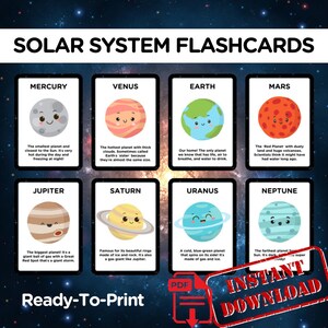 Flashcards du système solaire | Planètes | Phases de la lune | Imprimables pour l'école à la maison | Apprentissage préscolaire
