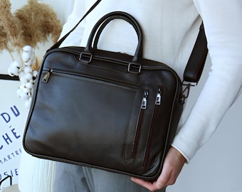 Maletín de cuero para hombre. Bolso de oficina para portátil. Bolso de trabajo para hombre. Portafolios. Maletín de cuero con estilo. Bolso de cuero para tableta.