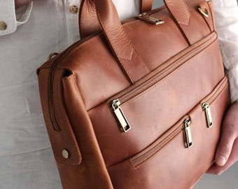 Mens Leather Briefcase: Office Laptop Bag