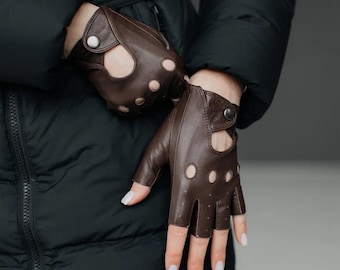 Leather Fingerless Driving Gloves: Soft Women's Motorcycle Gloves