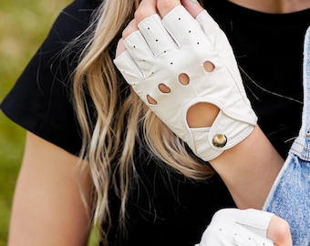 Guantes de conducción sin dedos de cuero suave para mujer