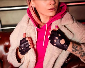 Soft Leather Fingerless Driving Gloves: Women's Motorcycle Gloves
