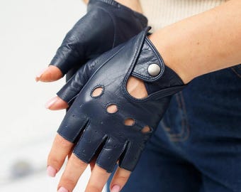 Guantes de conducción sin dedos de cuero suave para mujer