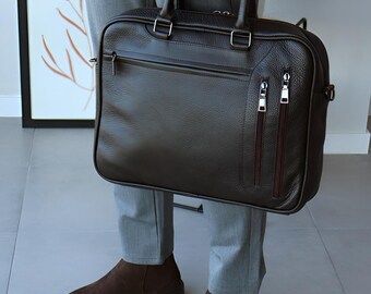 Maletín de cuero para hombre. Bolso de oficina para portátil. Bolso de trabajo para hombre. Portafolios. Maletín de cuero con estilo. Bolso de cuero para tableta.
