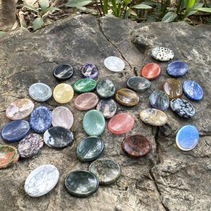 Natural Crystal Worry Stone, Smooth Thumb Palm Stone for Anxiety Relief, Pocket Meditation Healing Gemstone