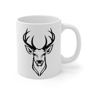 Deer Mug, Buck Mug, Gift for Dad - 11oz Ceramic Coffee Cup, Father&#39;s Day Present, Wildlife Lover Gift, Hunting Enthusiast Mug, Animal Print