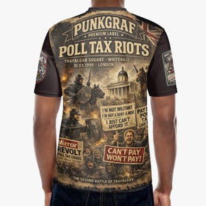 Maglietta punk contro le rivolte della tassa elettorale, protesta di Londra del 1990, toppa Punkgraf, maglietta AOP con addebito comunitario respinto, non posso pagare, non pagherò, streetculture