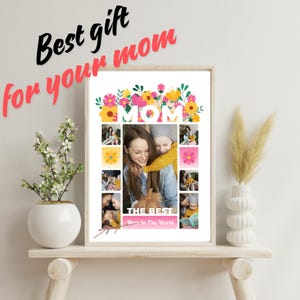 Presente personalizado com foto para o Dia das Mães | Presente para a mãe: Pôster com foto de agradecimento | Impressão de foto floral | Arte de parede personalizada para a mãe, lembrança do Dia das Mães