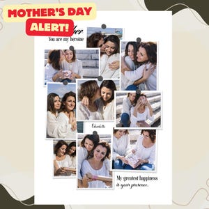 Presente personalizado com foto para o Dia das Mães | Presente para a mãe: Pôster com foto de agradecimento | Impressão de foto floral | Arte de parede personalizada para a mãe, lembrança do Dia das Mães
