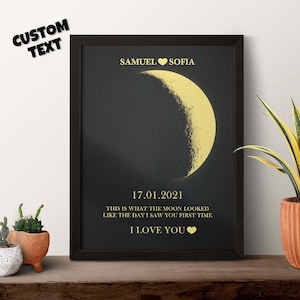 Personalisierter Mondphasen-Kartendruck, Night We Met Jubiläumsgeschenk, Nachthimmel-Druck, Mondkarte-Poster, Hochzeitsgeschenk, Fernbeziehungsgeschenk