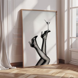 Martini Glass Legs Poster, Glam Girl Wall Art, Retro Fashion Printable, Aesthetic Digital Download, Femme Chic Typography Style Decor Print