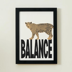 Balance Poster – Minimalist Leopard Wall Art, Bold Jungle Animal Typography Print, Modern Motivational Quote Decor for Office or Bedroom