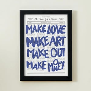 Make Love Make Art Typography Print – Bold Red Wall Art, Modern Inspirational Poster, Edgy Motivational Quote Print, Statement Art, Cozy Art