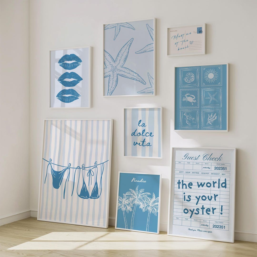 Coastal Wall Art Set Blue Beach Prints Nautical Coastal Decor Ocean ...