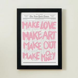 Make Love Make Art Typography Print – Bold Red Wall Art, Modern Inspirational Poster, Edgy Motivational Quote Print, Statement Art, Cozy Art
