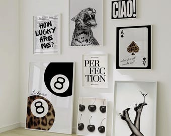 Black & White Fashion Gallery Wall Art Set: Paris, Leopard Prints (Digital Download)