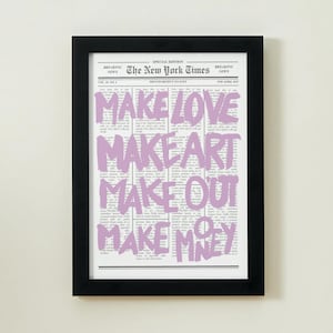 Make Love Make Art Print: Bold Purple Typography, Modern Inspirational Quote
