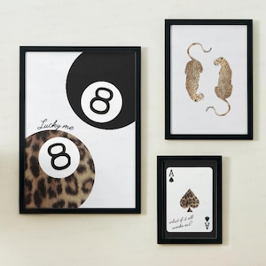 Leopard Print Gallery Wall Art: Trendy Star, Lucky 8 Ball (Digital Download)