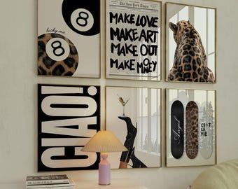 Black Femme Fatale Gallery Wall Set of 6 | Moody Stockholm Apartment Art | Editorial Typography Prints | Cool Girl Decor