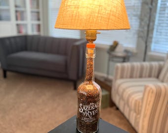 Malted barley filled Sazerac Rye Whiskey Bottle Lamp