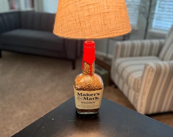 Malted barley filled Maker’s Mark Bourbon Bottle Lamp
