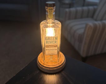 Green River Single Barrel Bourbon Bottle Table Lamp with a dimmer switch