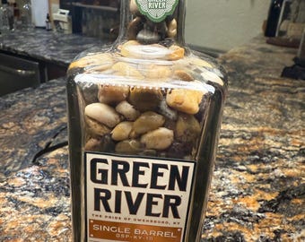 River pebble filled Green River Single Barrel Bourbon Bottle Lamp