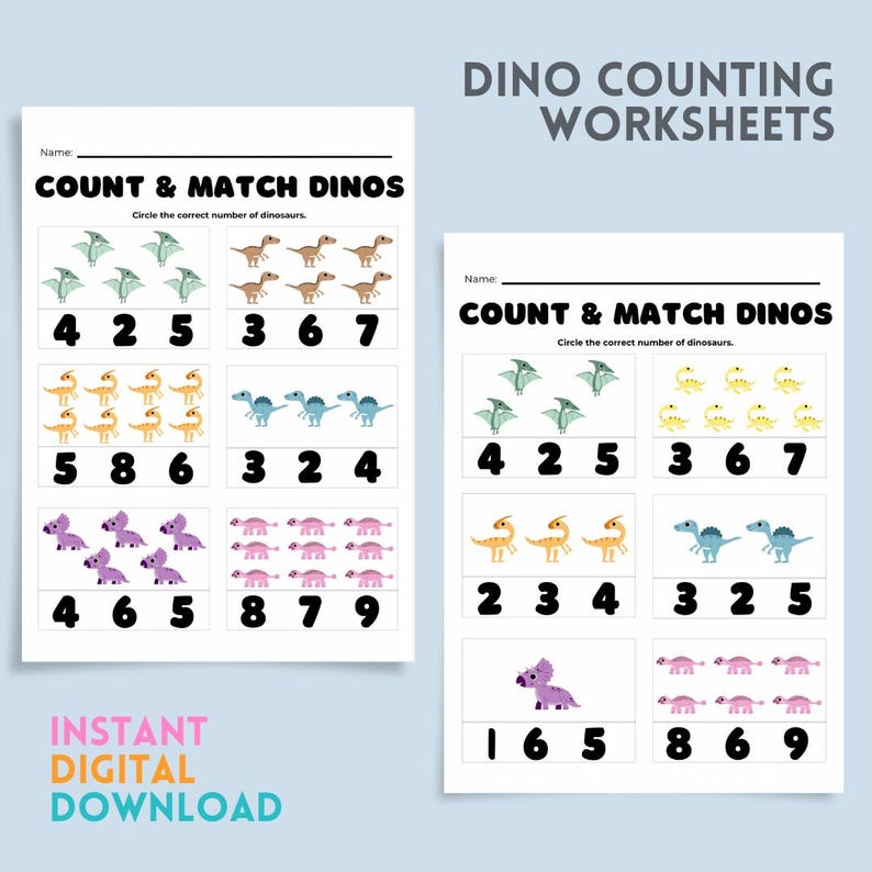 Dinosaur Counting Worksheets – Pre-k and Kindergarten (digital Download ...