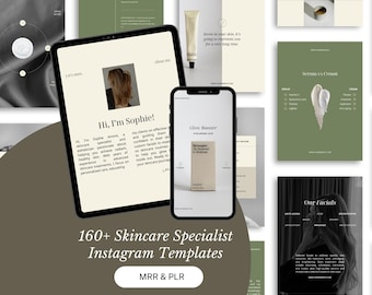 160+ Hautpflege Instagram-Vorlagen | Kosmetikerin Social Media Bundle | Einzelpost, Karussell, Rollen | MRR/PLR Canva Template Bundle