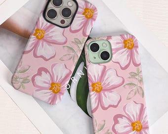 Funda elegante y resistente con diseño de flores rosas para iPhone 16, 15, 14, 13, 12 Pro Max, 16e, iPhone 14+, 15 Plus, 13 Mini, 12 Mini, X, XR SE.