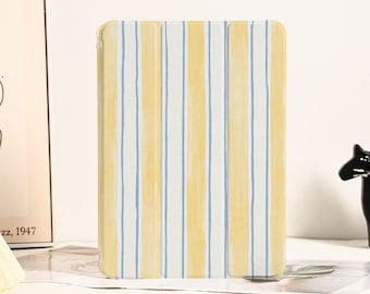 Custom Yellow Stripes Aesthetic iPad Case With Pencil Holder for 2025 Air 7/6/5th 13" iPad 11/10th A16 11" iPad Pro 12.9 Inch Mini 6/7 Cover