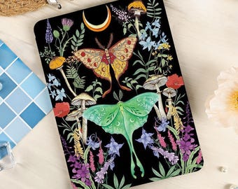 Étui pour Kindle avec plantes et papillons de nuit sauvages pour Kindle 10/11e génération 6 pouces, Kindle Paperwhite 6,8 pouces 7 pouces, Kindle Paperwhite Kobo Clara/Kindle avec dragonne
