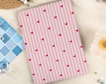 Funda personalizada con rayas rosas y corazón para Kindle Paperwhite de 12.ª generación (2024), funda para Paperwhite (2021) de 6,8", funda para Kobo Clara (regalos para ella).