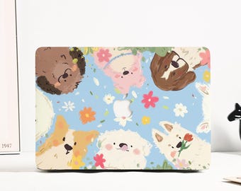 Coque pour Macbook chien mignon pour MacBook Air 13/11/15, Macbook Pro 13/14/15/16 pouces M2 M3 M4 A3240, housse pour ordinateur portable Macbook 2024 2025 dessinée à la main