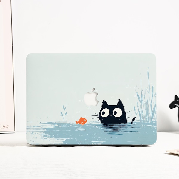 Cute Cat & Fish Macbook Case Fit MacBook Air 11/13/15 Macbook Pro 13/14/15/16 inch M2 M3 M4 A3240, Aesthetic Macbook Laptop 2024 2025 Cover