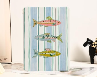 Aesthetic Fish Stripe iPad Case for iPad Pro 2024 13", iPad Pro 2022 11", iPad Air 6, iPad Mini 6/7 8.3", Air 4/5 10.9", 2025 iPad A16 Case