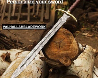 Handmade Damascus Steel Viking Sword with Leather Sheath